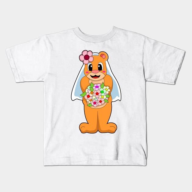 Bear as Bride with Flowers Kids T-Shirt by Markus Schnabel